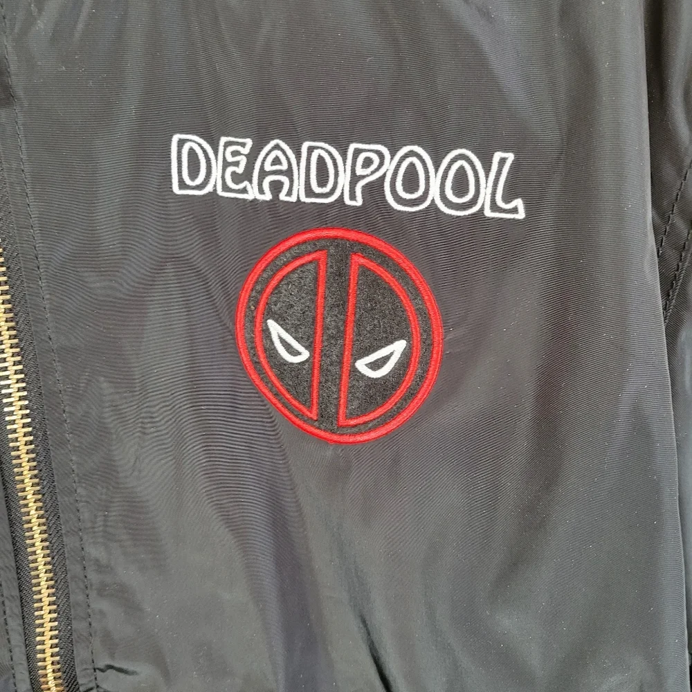 Marvel Deadpool Tacos Jacket Large Black Bomber Rare Graphic Deadpool - Picture 3 of 16